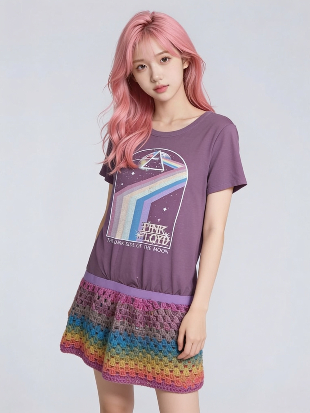 Pink Floyd Purple Graphic Dress - Band Logo Women’s Dress With Crochet